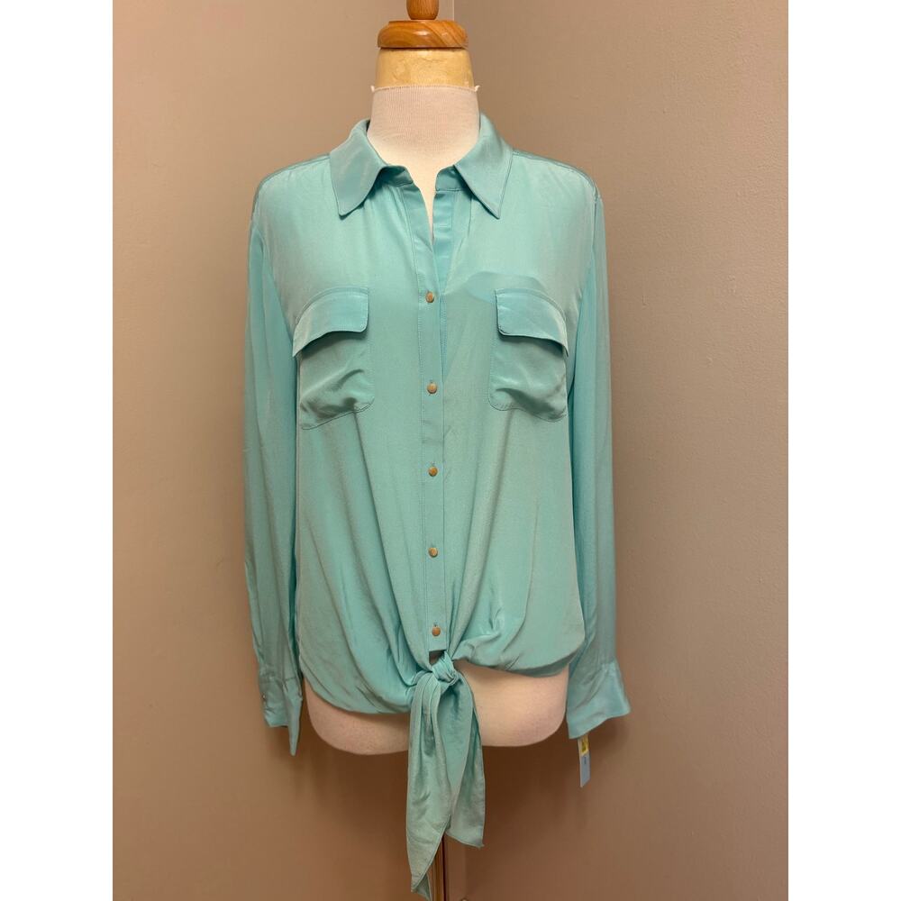 NWT Antonio Melani Pilar Silk Blouse River Bank Light Turquoise Sz Large